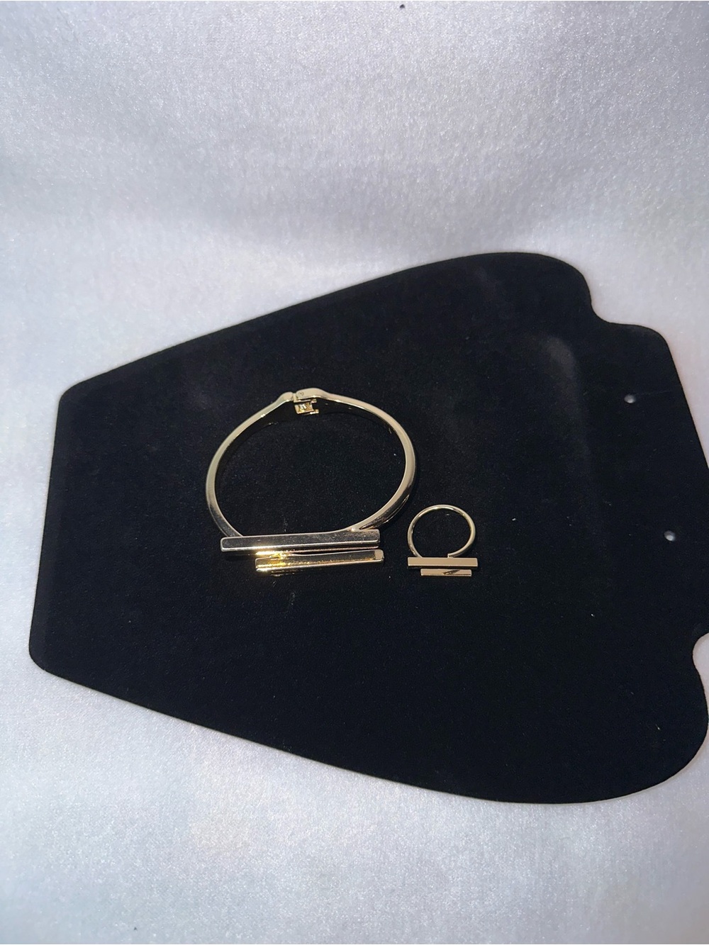 Gold Tone Geometric Bangle Bracelet & Ring Set Brand New